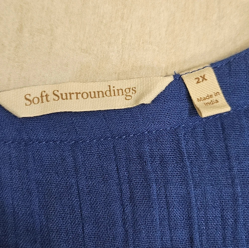 Soft Surroundings Blue 1/2 Sleeve Cotton Gauze Midi V-Neck Dress - Picture 2 of 5